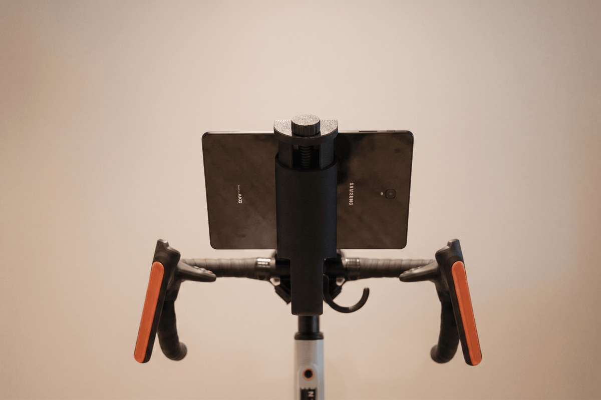 StudioVelo3D tablet holder mounted on a Zwift Ride indoor bike