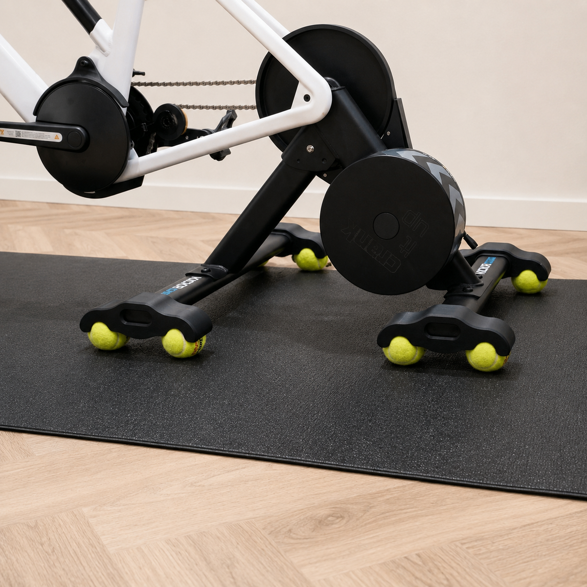 Rocker feet fitted to a Wahoo Kickr Core indoor trainer